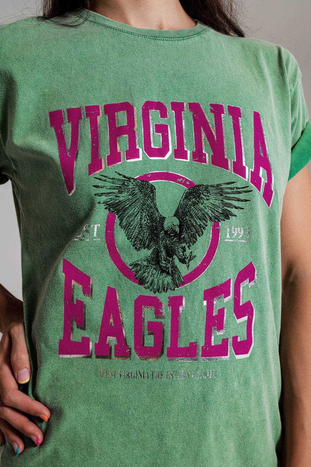 T-shirt with Virginia Eagles Text in Green - T-Shirts