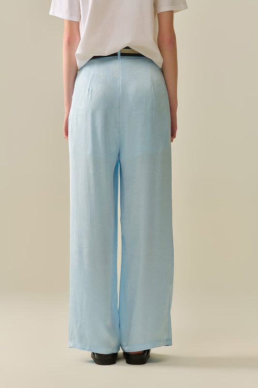 Tailored satin Pants With Wide Leg in Baby Blue - Trousers
