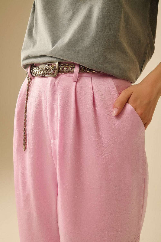 Tailored satin Pants With Wide Leg in Pink - Trousers