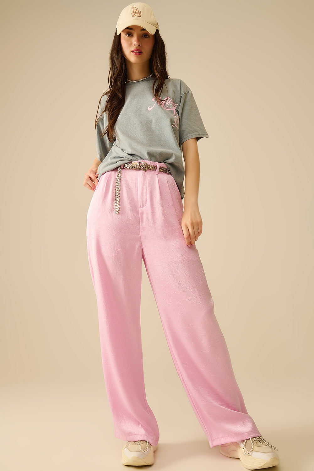 Tailored satin Pants With Wide Leg in Pink - Trousers