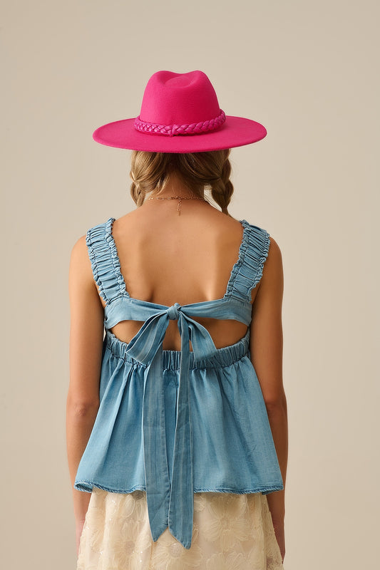 Tencel fabric Top with Rouched Straps in Blue - Tops