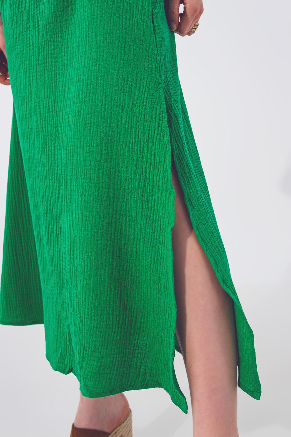 Textured V-Neck Maxi Dress in Green - Dresses