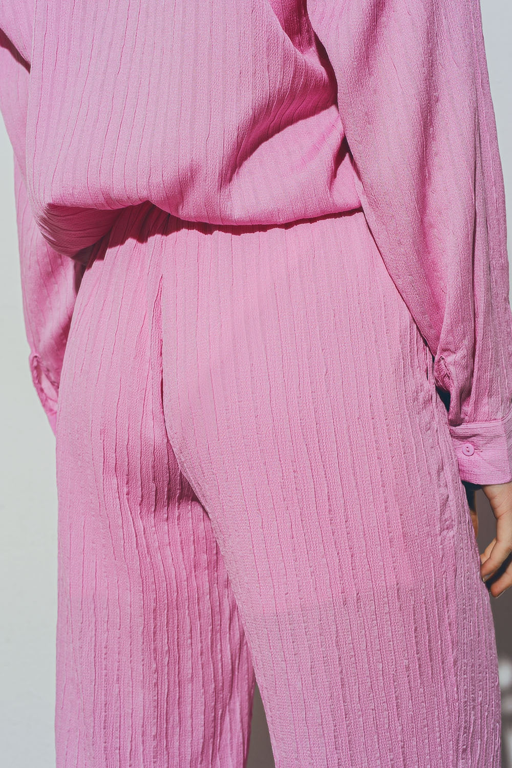 Textured Wide Leg Pants in Pink - Trousers