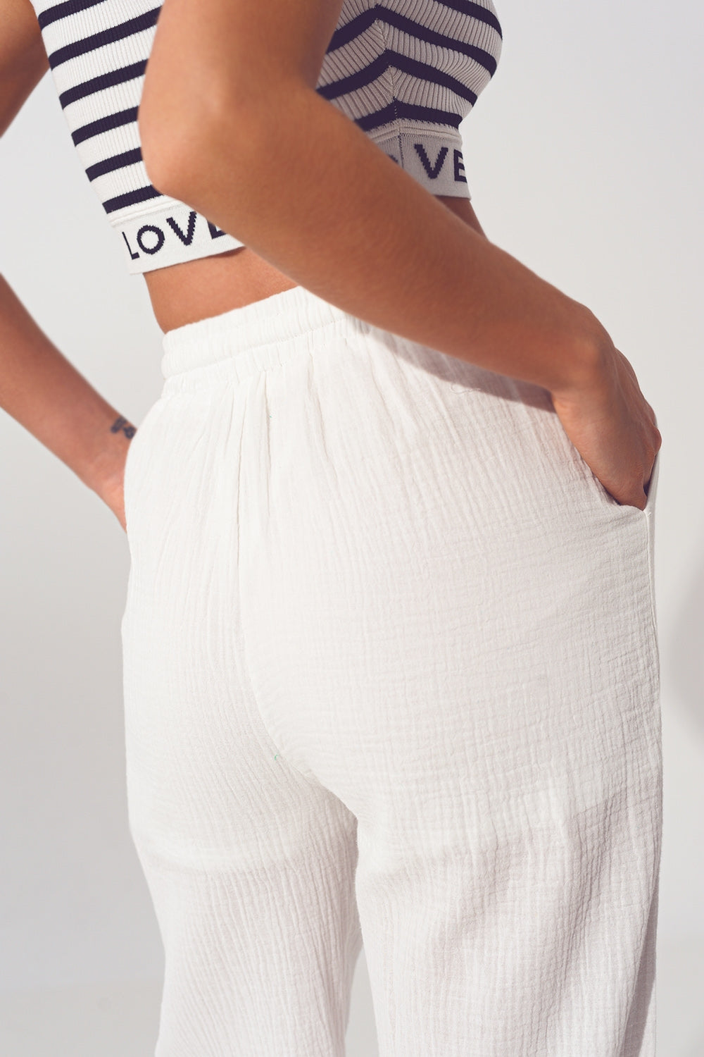 Textured Wide Leg Pants in White - Trousers