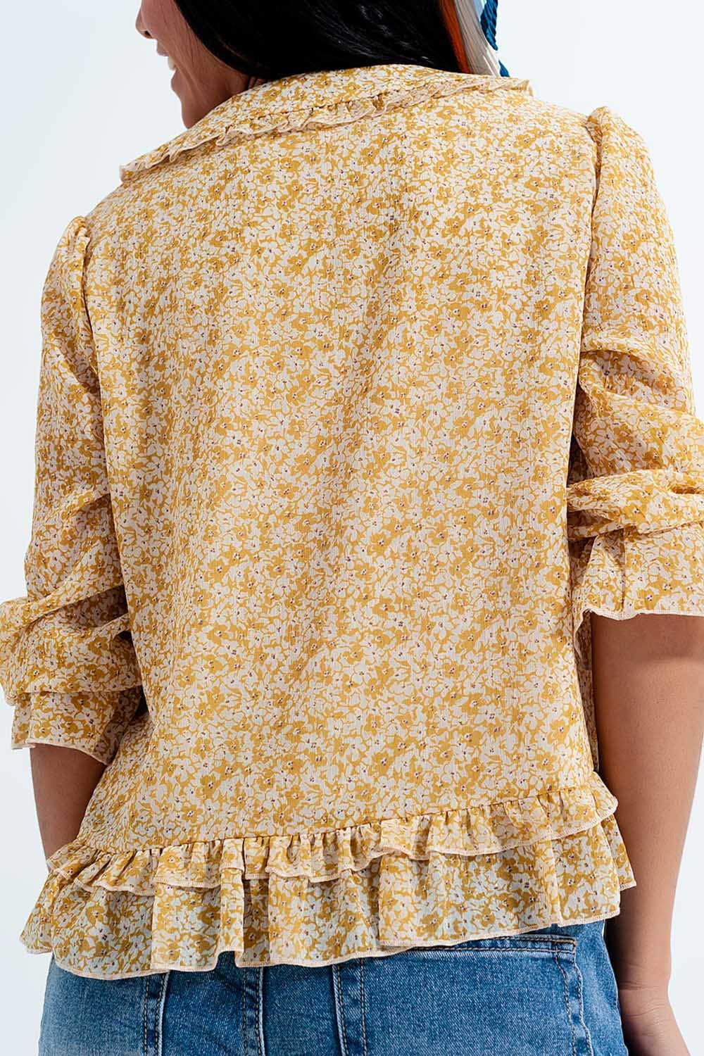 Tie front chiffon blouse in yellow floral print - Blouses