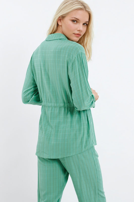 Tie waist long sleeve shirt in green - Shirts