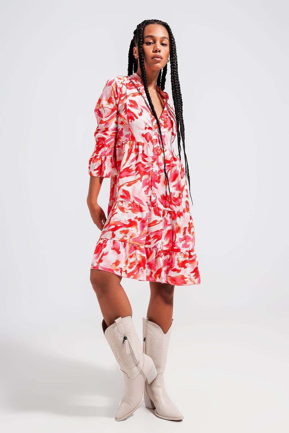 Tiered mini dress in fuchsia - Dresses