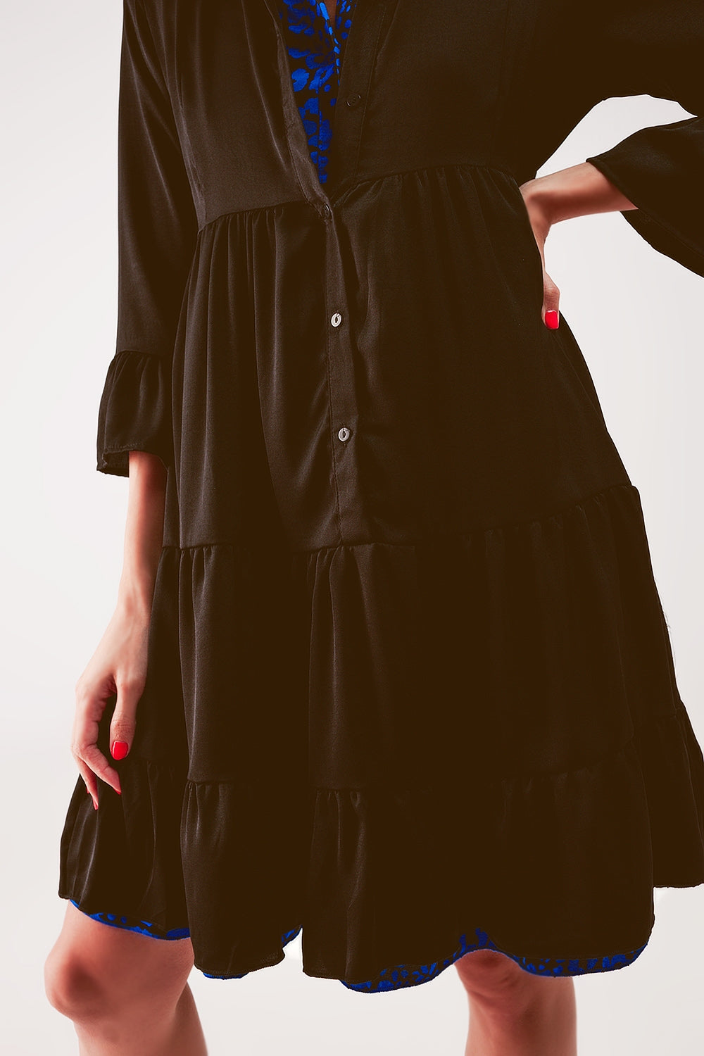 Tiered smock mini dress in black - Dresses
