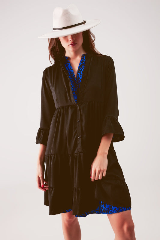 Tiered smock mini dress in black - Dresses