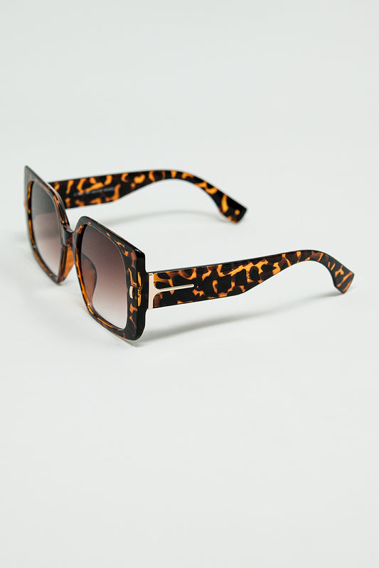 tiger print square sunglasses with gold detail on the side - Sunglasses