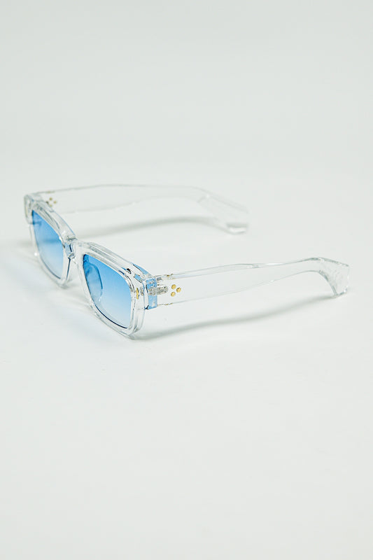 Translucent White Sunglasses with Oval Light Blue Lenses - Sunglasses