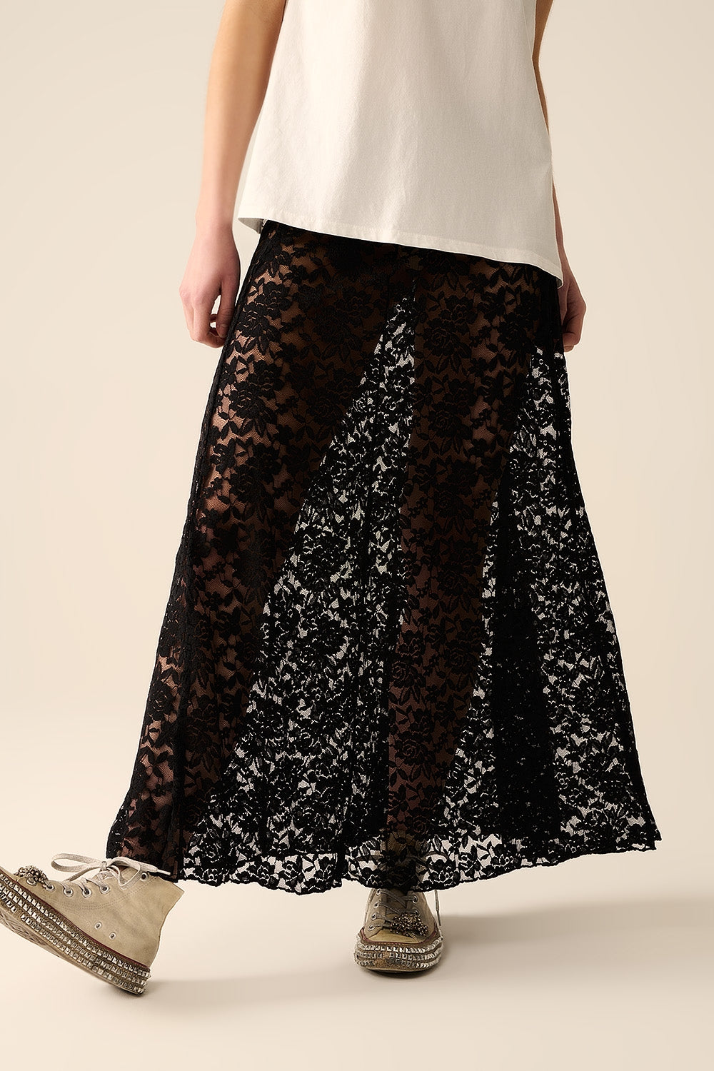 trendy black lace long skirt - Skirts