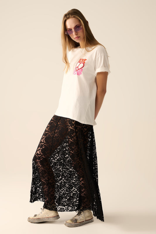 trendy black lace long skirt - Skirts