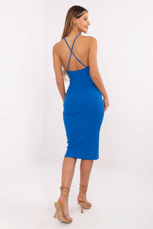 Boutique Lua Trendy Fitted Midi Dress in Blue - Dresses