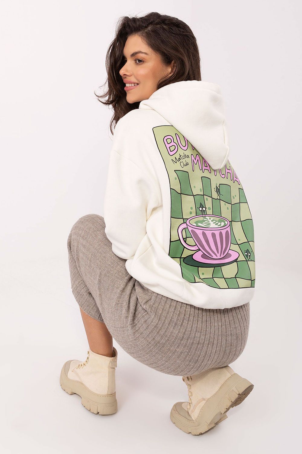 Sublevel Trendy Hoodie for Women - Matcha Design - Sweaters