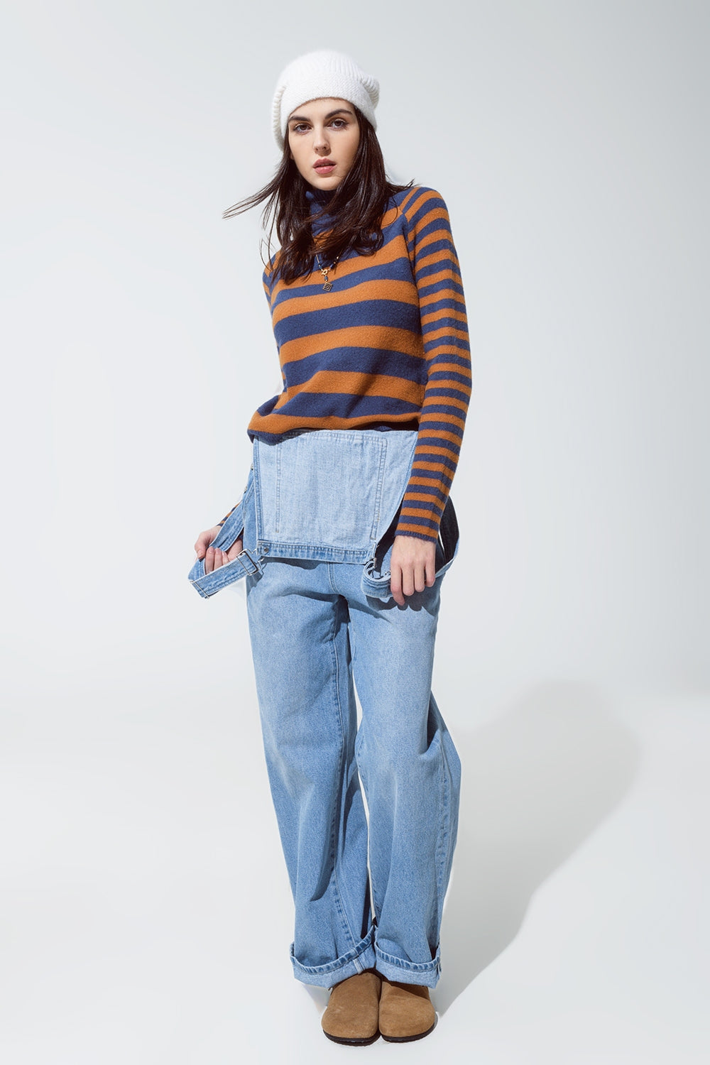 Turtleneck sweater with stripes in blue and brown - Jumpers