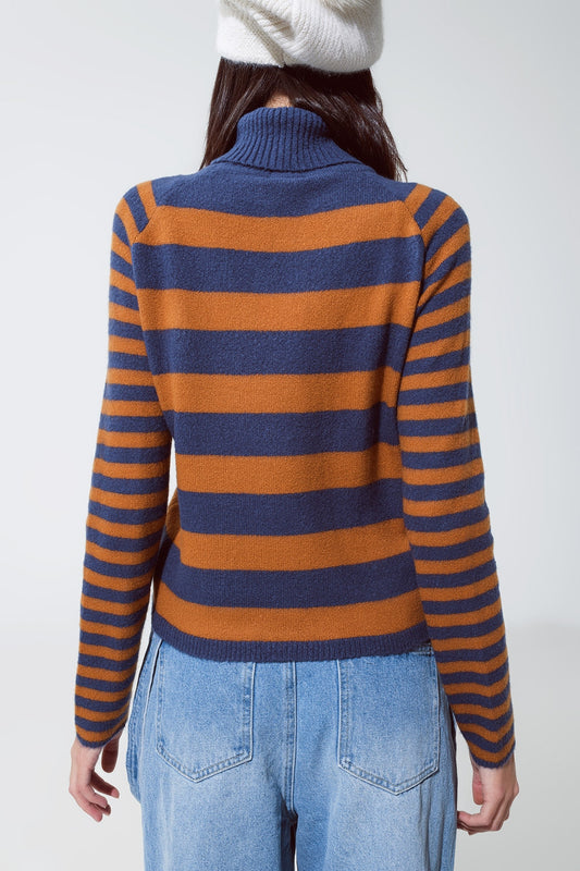 Turtleneck sweater with stripes in blue and brown - Jumpers
