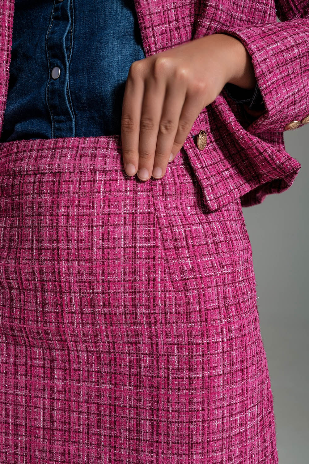 Tweed Basic Mini Skirt in Pink - Skirts