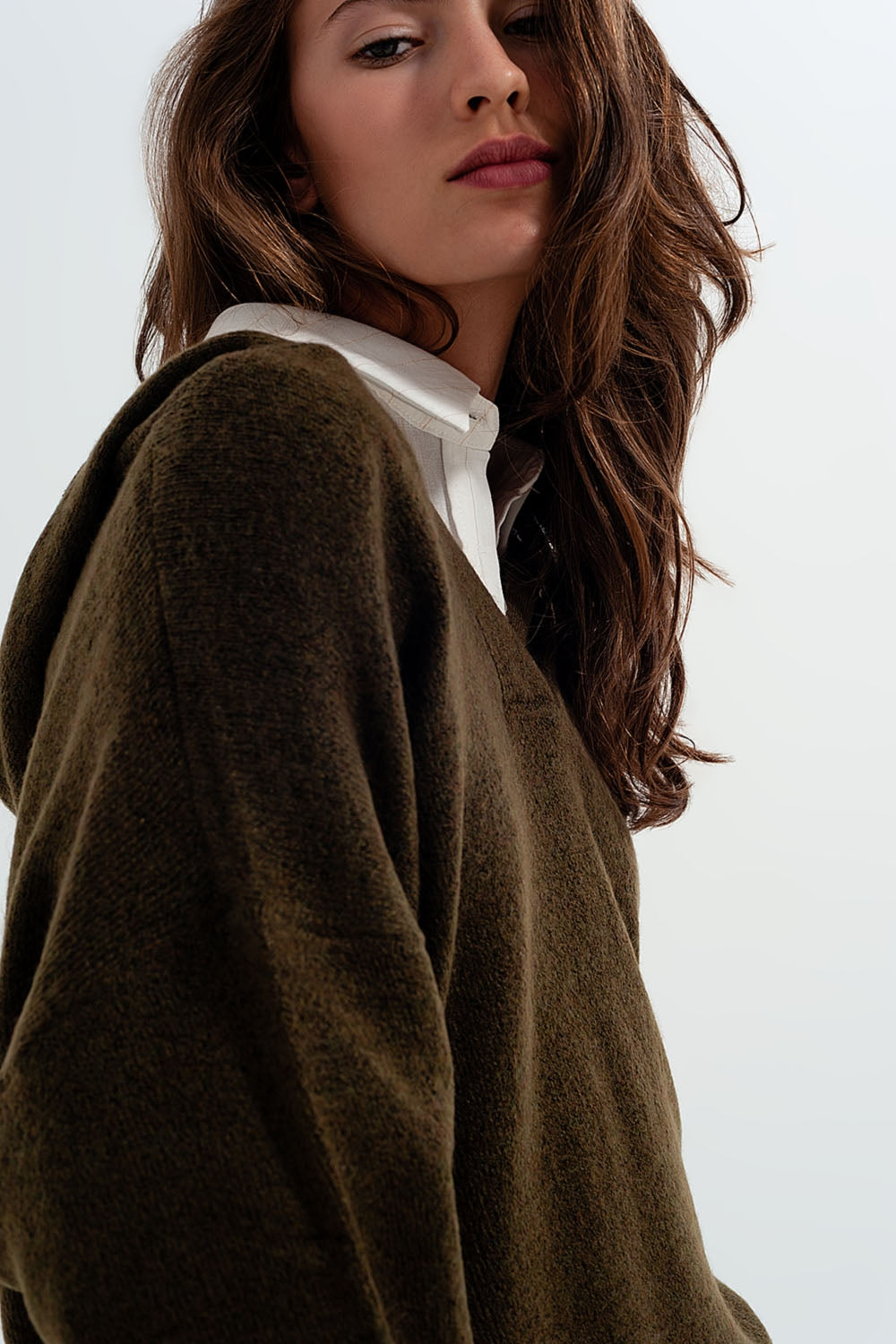 V neck hoodie jumper in green - Sweaters