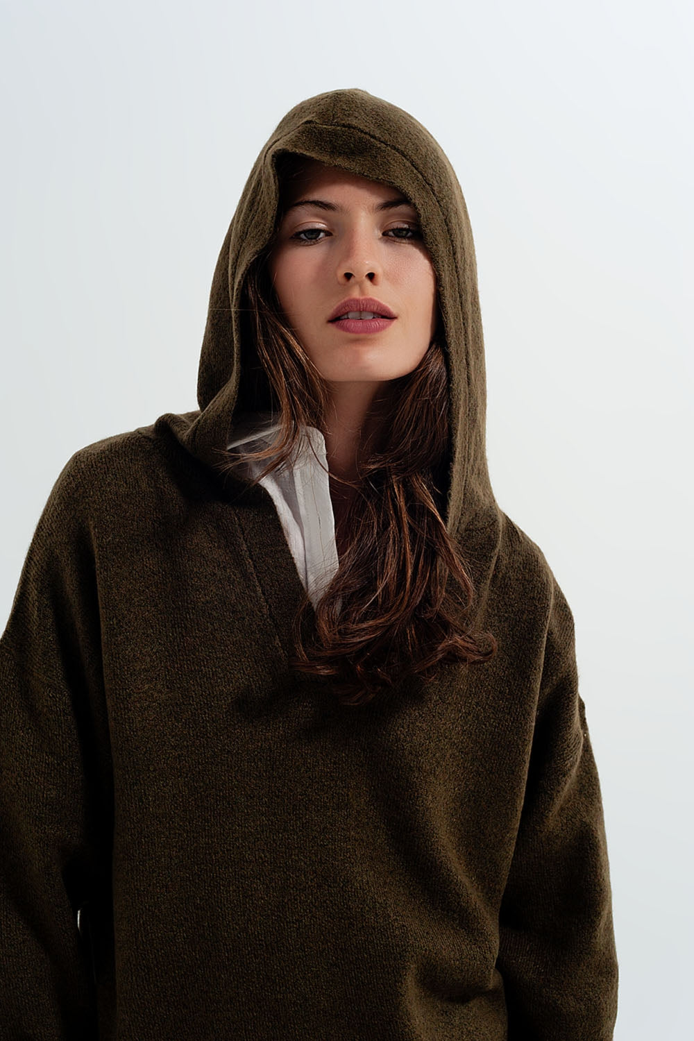 V neck hoodie jumper in green - Sweaters