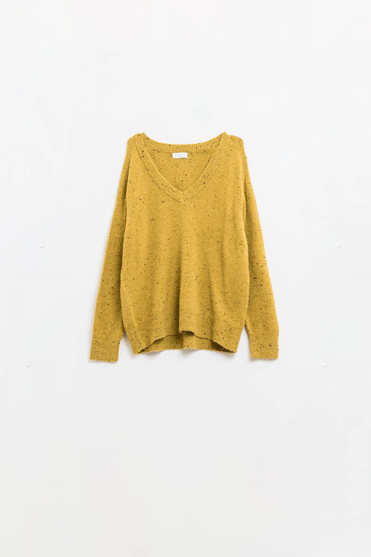 V-neck relaxed fit Speckled Sweater in Mustard Yellow - Jumpers