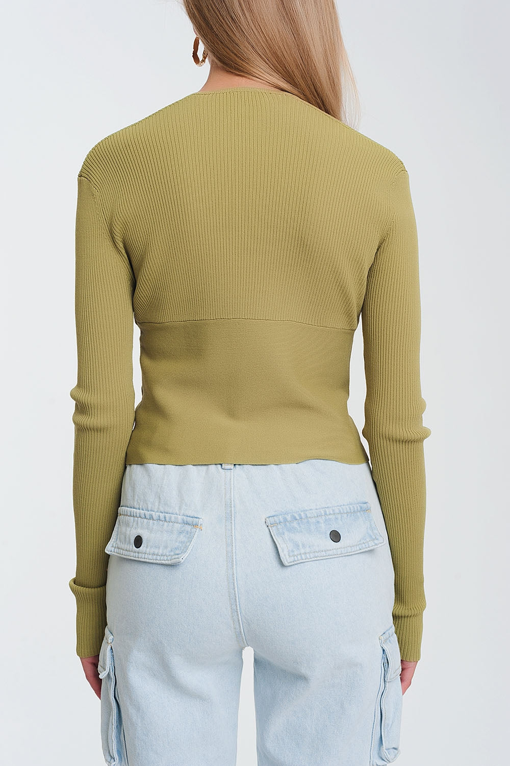 v neck ribbed sweater in green - Jumpers
