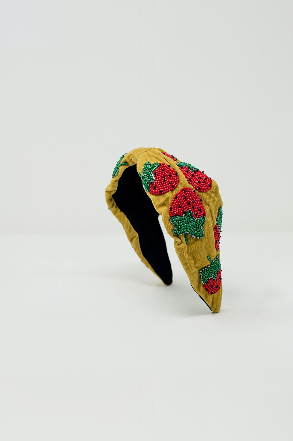 Velvet headband with strawberry-shaped bead embellishments - Headbands