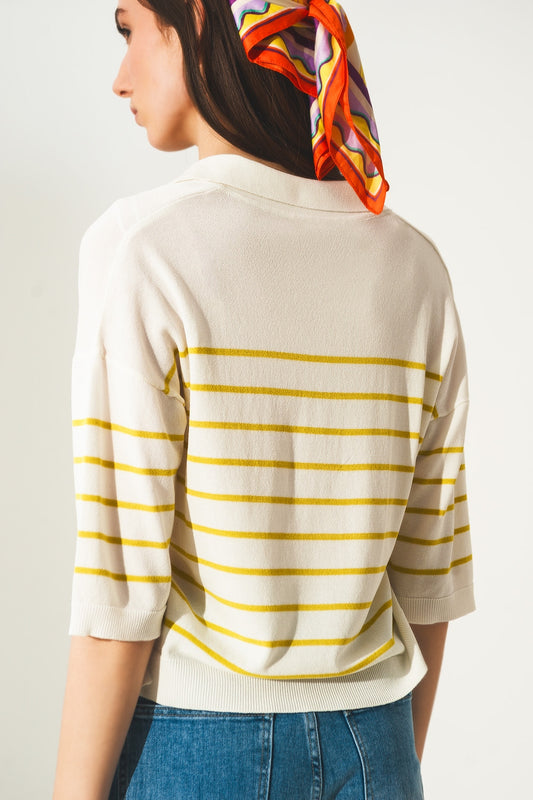 Vintage 70s stripe green polo neck jumper - Polos