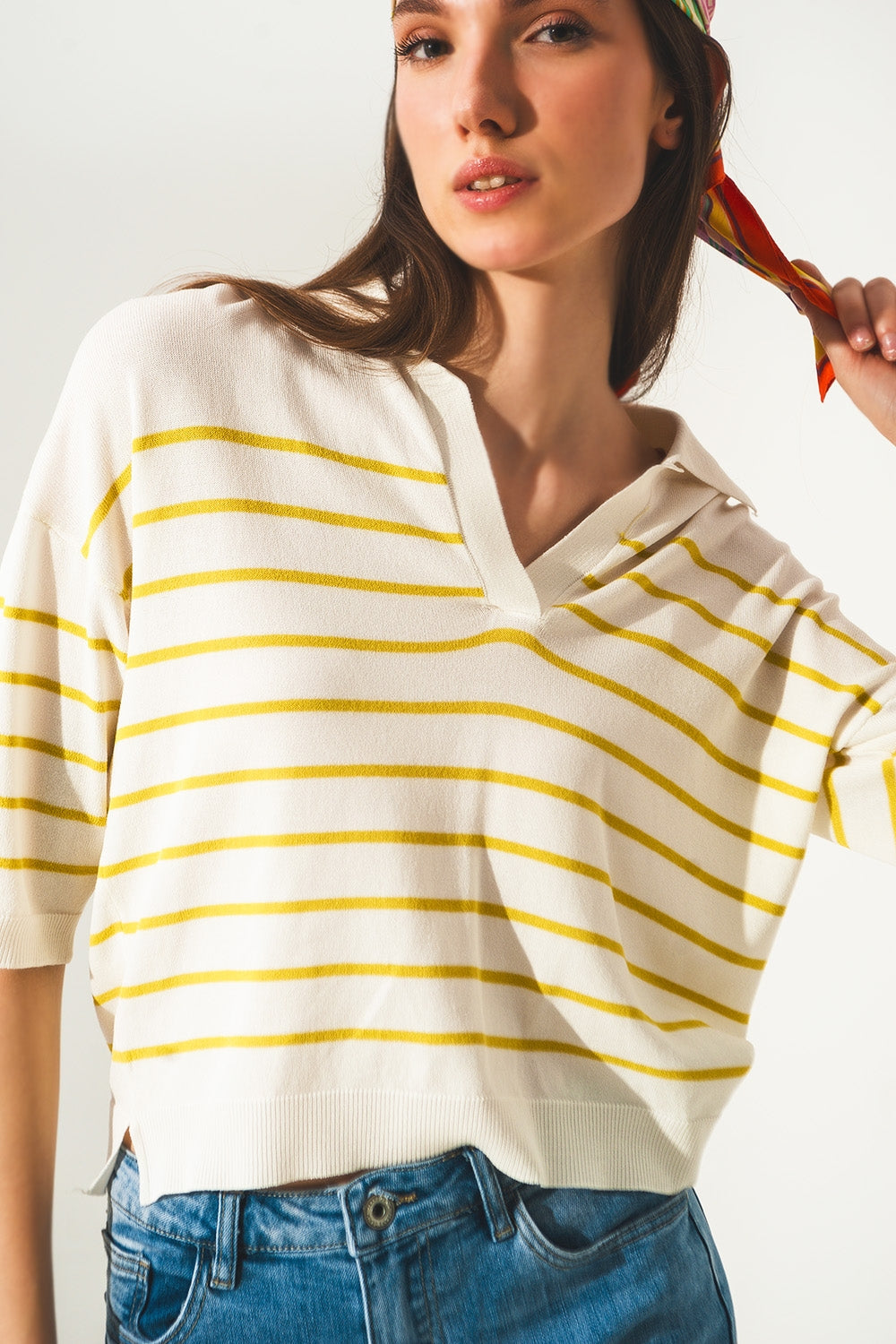 Vintage 70s stripe green polo neck jumper - Polos