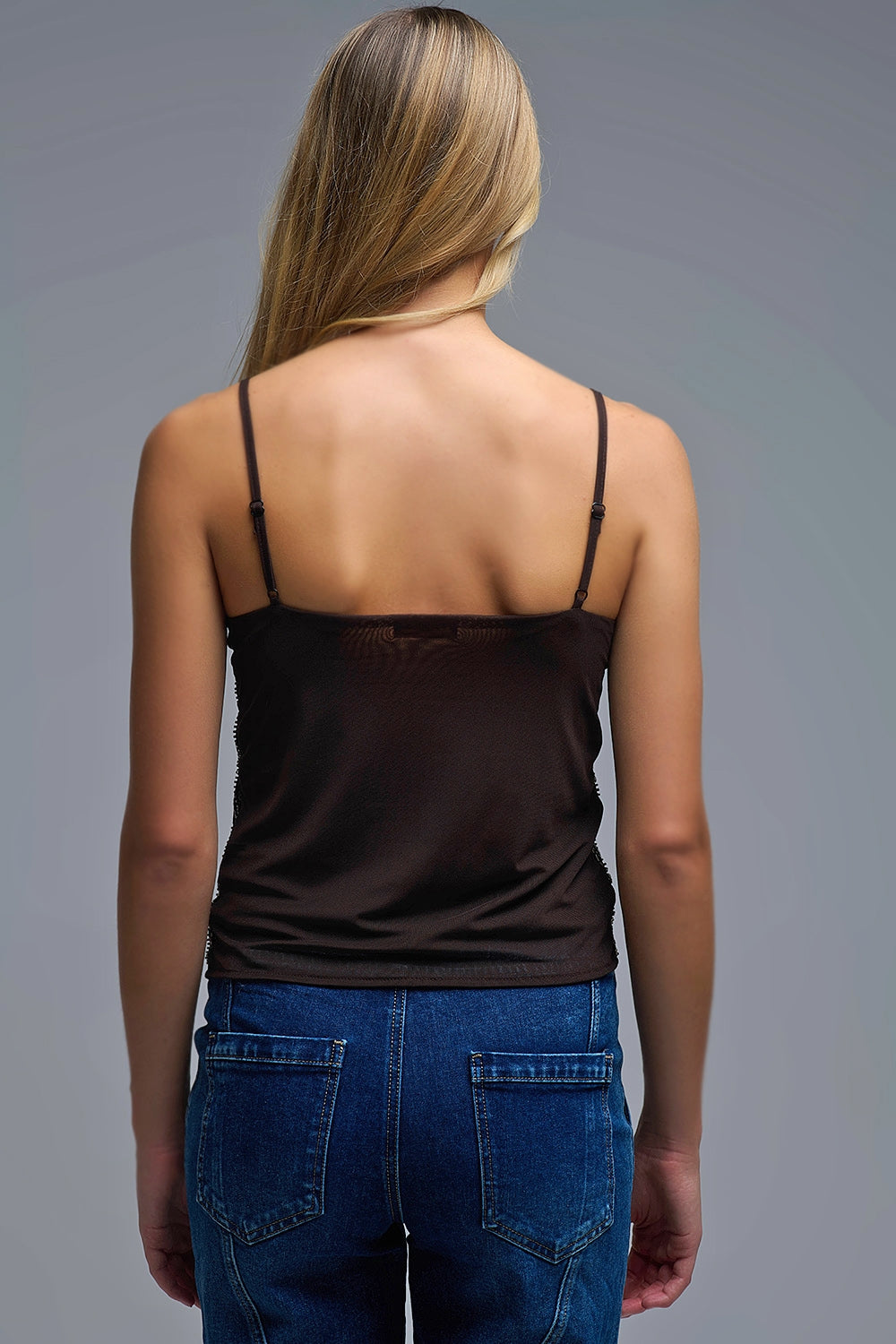 vintage Embroidered Sequin Cami Top in brown - Tops