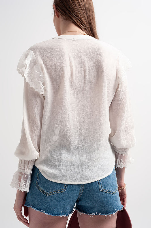 Volume sleeve blouse with cuff sleeve in oyster - Blouses