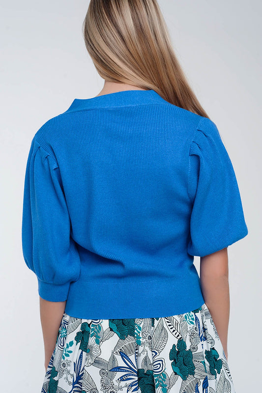 Volume sleeve cardigan in blue - Cardigans