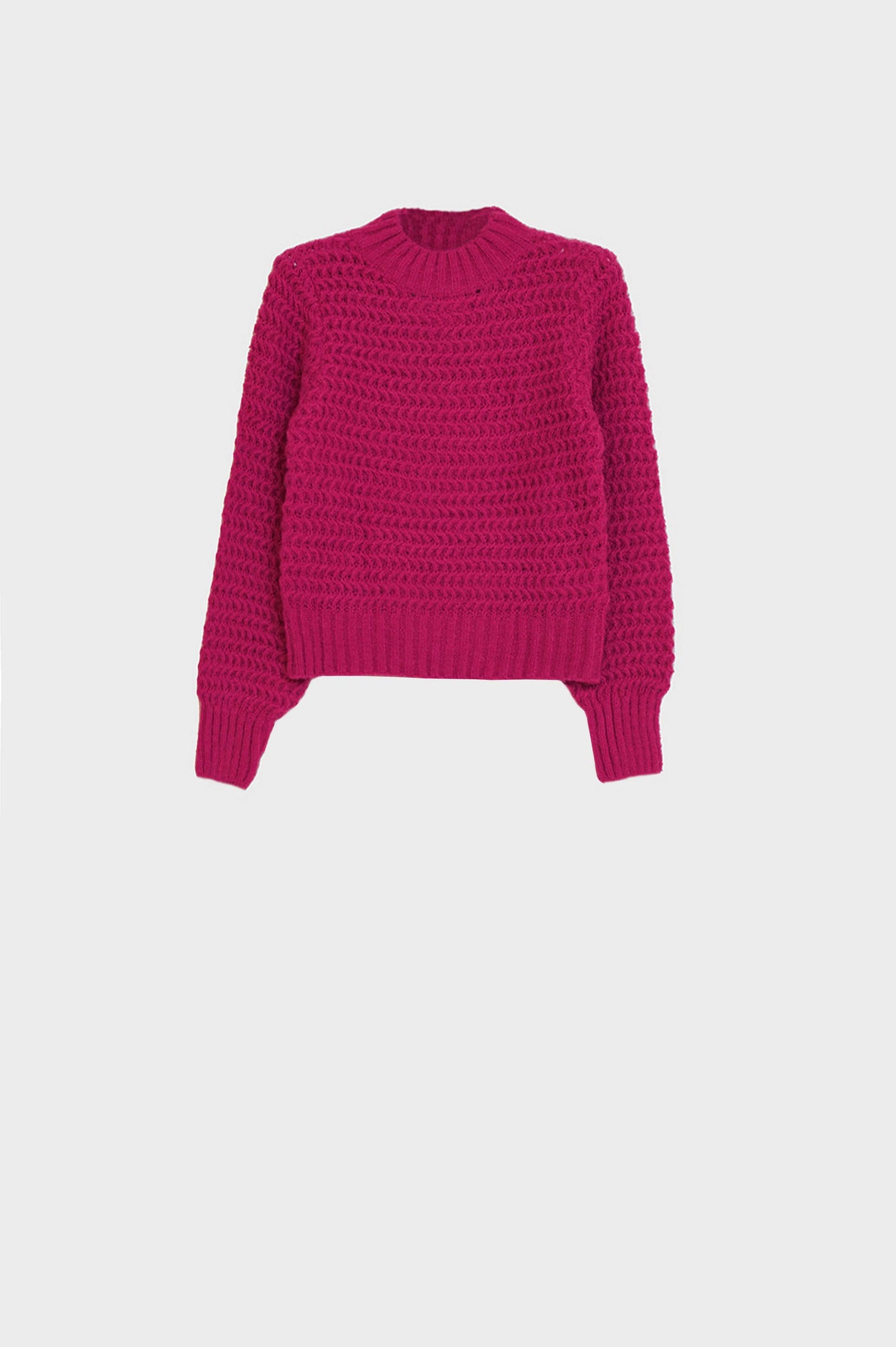Waffle Knit Relaxed jumper With High Neck in Red - Sweaters