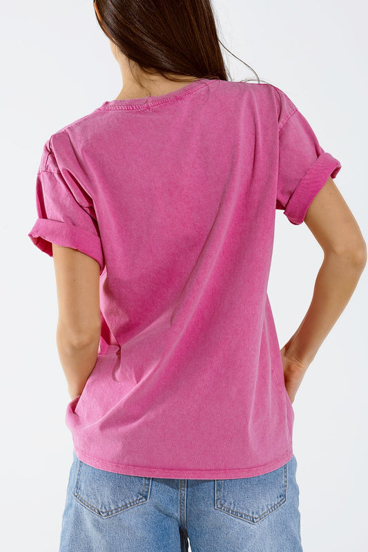 Washed Effect Hawaii T-Shirt In Fuchsia - Tops