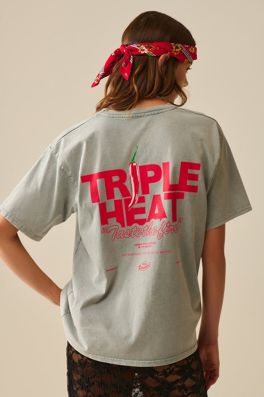 Washed grey relaxed fit Short Sleeve TRIPLE HEAT LOGO T-shirt - T-Shirts
