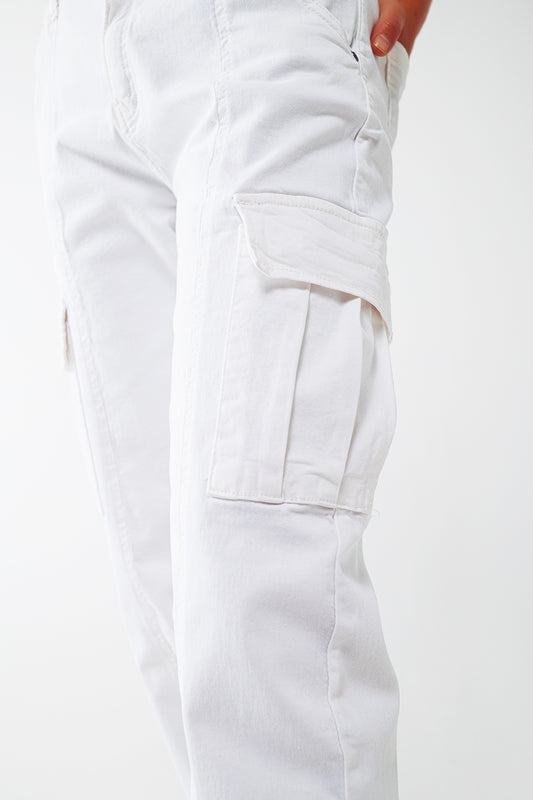 white cargo pants with elasticated waist and hem - Trousers