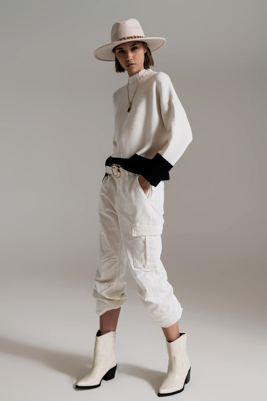 white jumper with black ribbed cuffs and hem - Jumpers