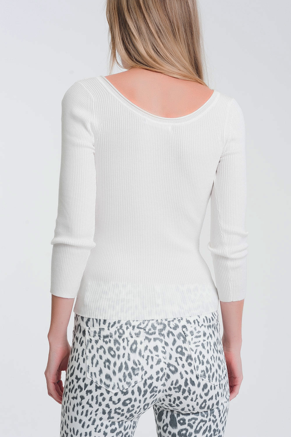 White knitted wide neck sweater - Jumpers