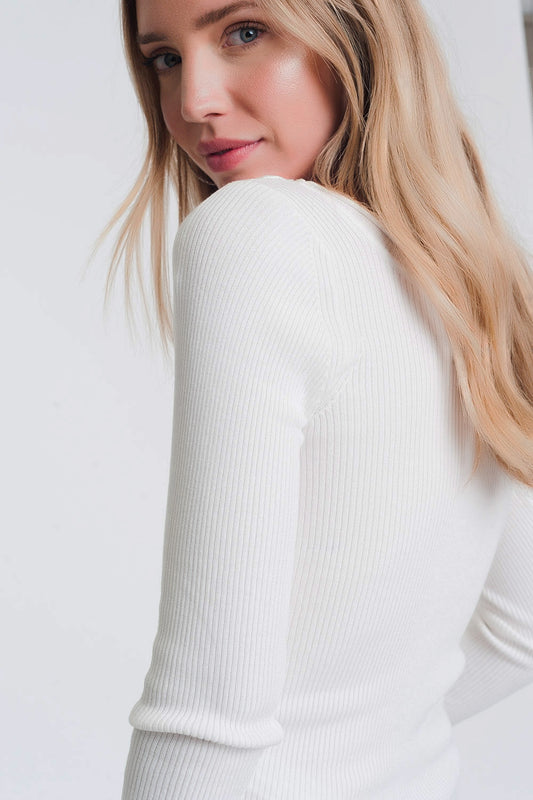White knitted wide neck sweater - Jumpers