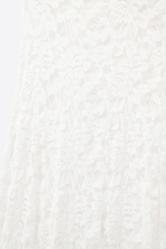 White Lace maxi Skirt With Floral design - Skirts