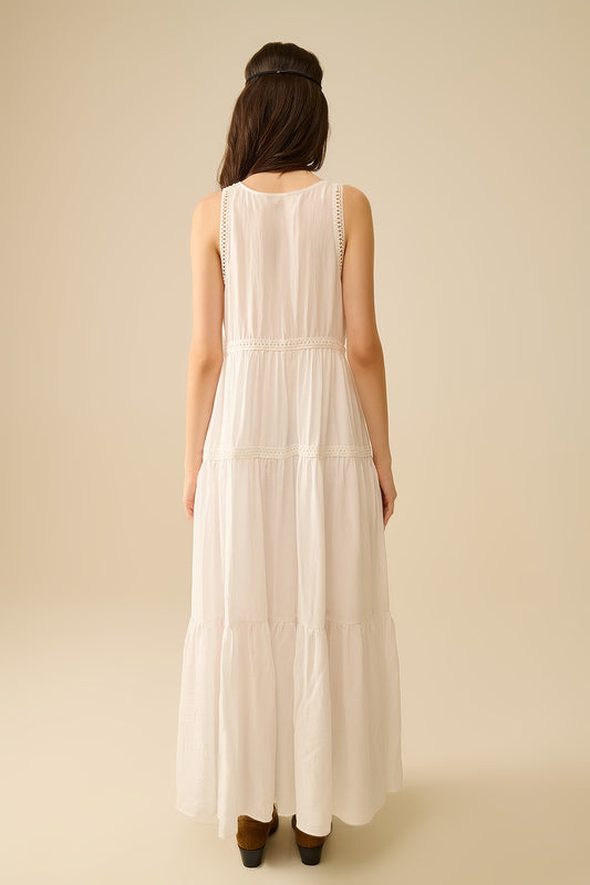 White Maxi Dress With Lace Details and boho style - Dresses