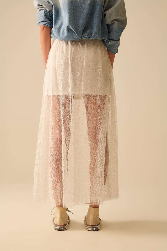 White maxi lace skirt with sequin detail - Skirts