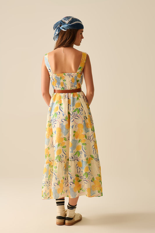 white maxi strapless dress with lemon print - Dresses