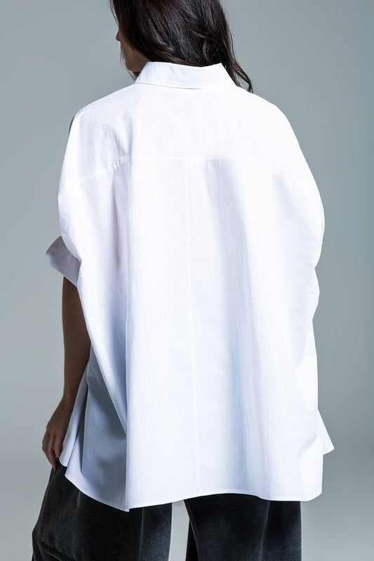 White oversized blouse with short sleeves - Blouses