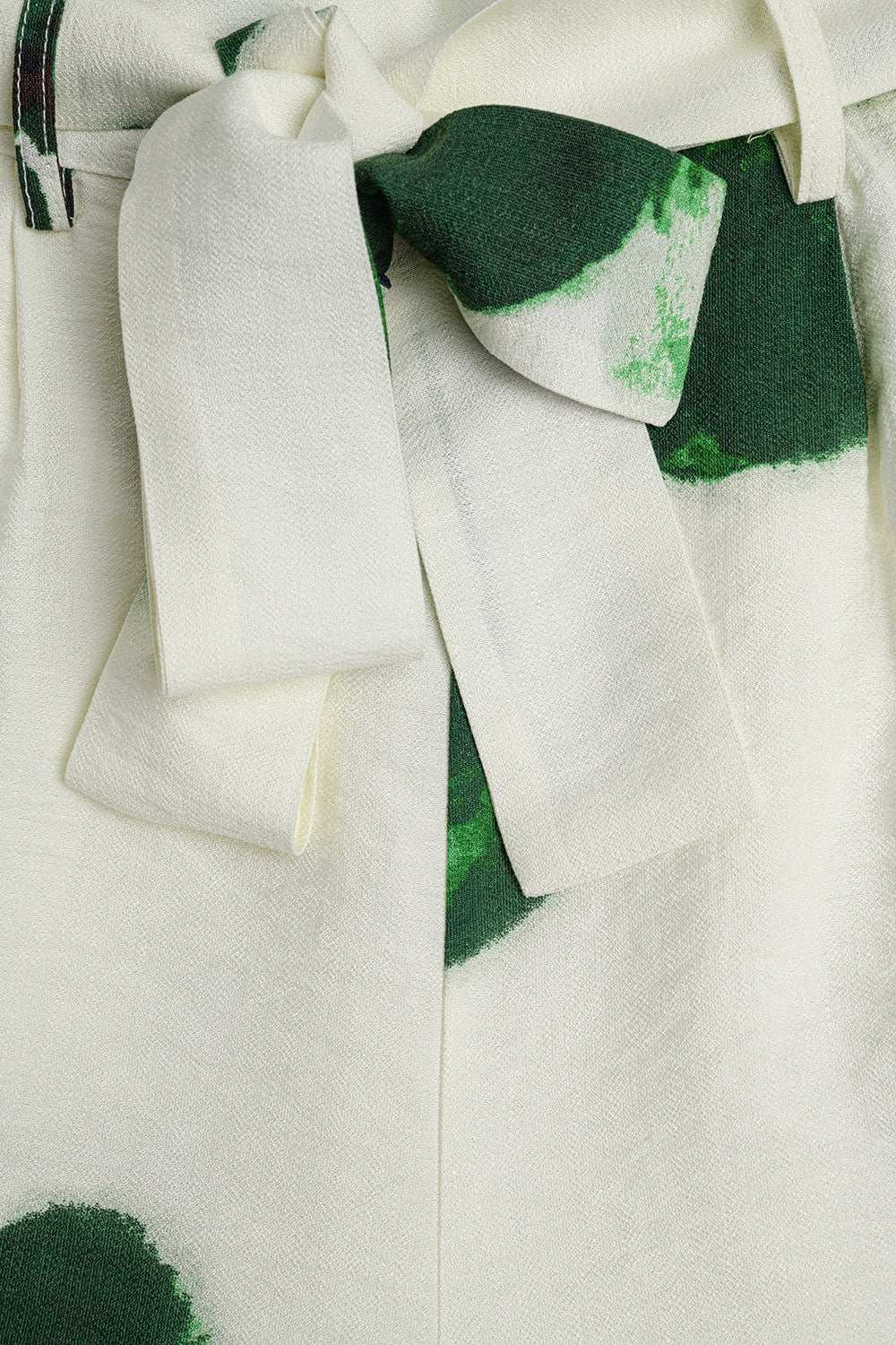 white Palazzo Pants With Green Tropial Flower Print and Matching Belt - Trousers