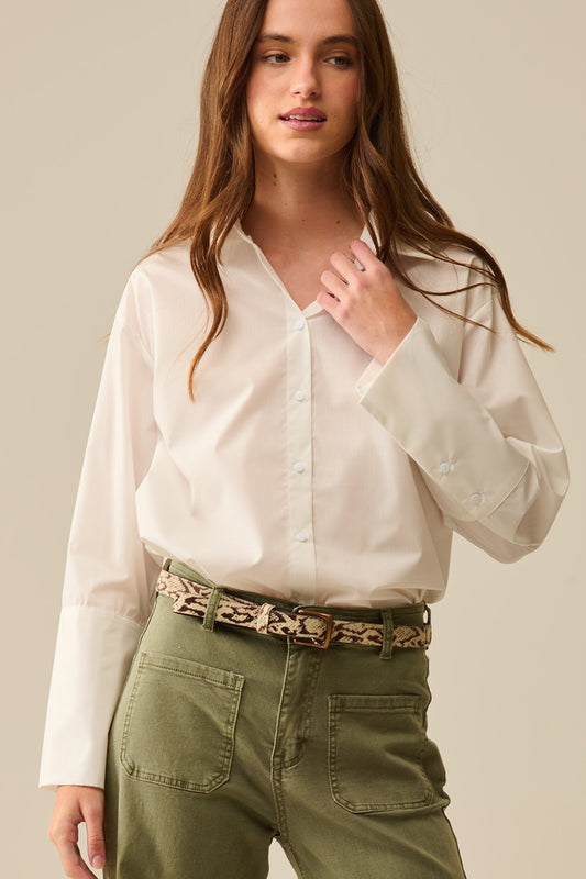 white poplin shirt with extra-wide cuffs - Shirts