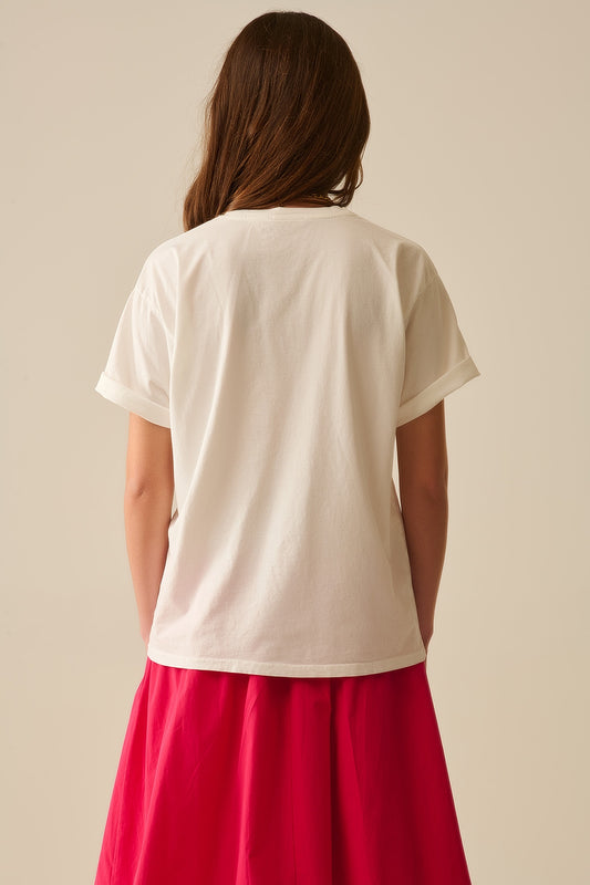 White Relaxed T-shirt With Lip Print made in Italy - T-Shirts
