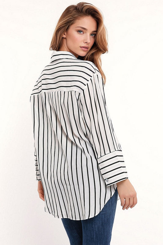 White shirt with black stripes and chest pockets - Shirts