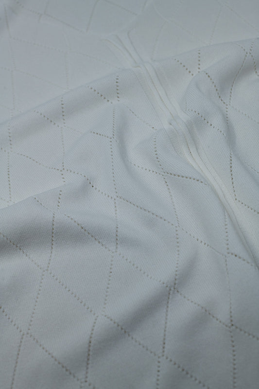 White Short Sleeve Sweater With Argyle Pattern - Jumpers