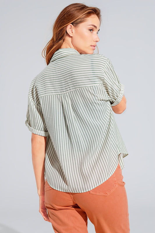 White Striped Blouse With Love Logo On Chest - Blouses